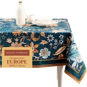 Floral Teal and Yellow Tablecloth & napkin set
